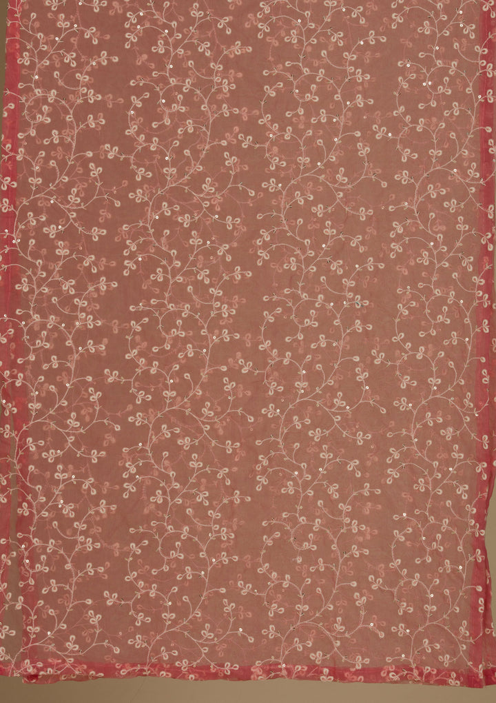 Onion Pink Threadwork Semi Crepe Readymade Salwar Suit