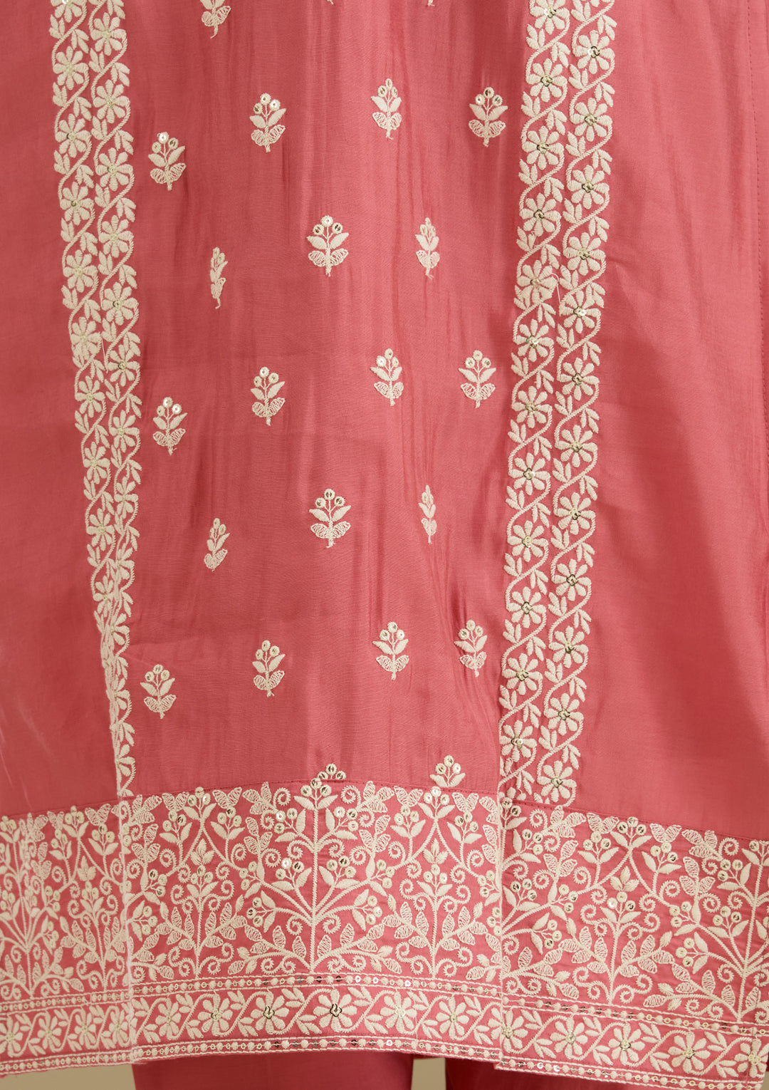 Onion Pink Threadwork Semi Crepe Readymade Salwar Suit