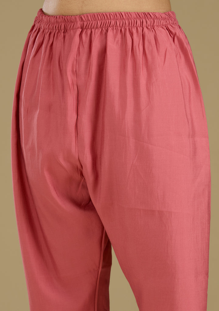 Onion Pink Threadwork Semi Crepe Readymade Salwar Suit