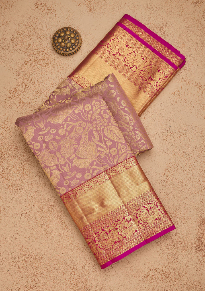 Onion Pink Zariwork Pure Silk Saree
