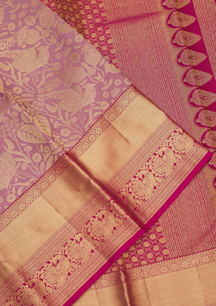 Onion Pink Zariwork Pure Silk Saree