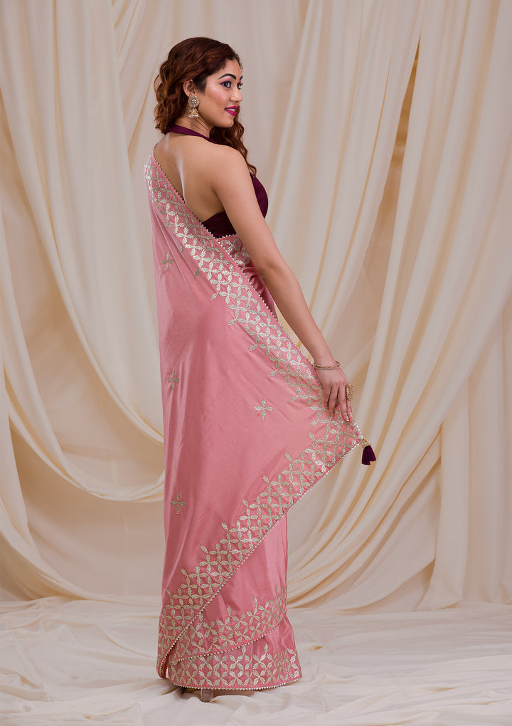 Onion Pink Gotapatti Semi Crepe Saree