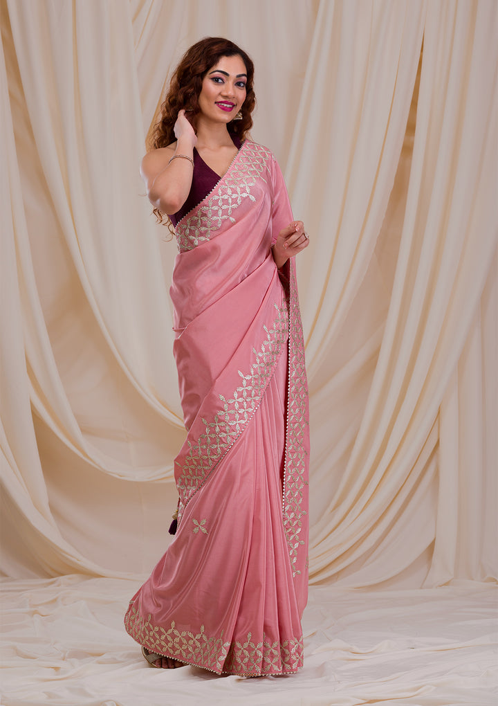 Onion Pink Gotapatti Semi Crepe Saree