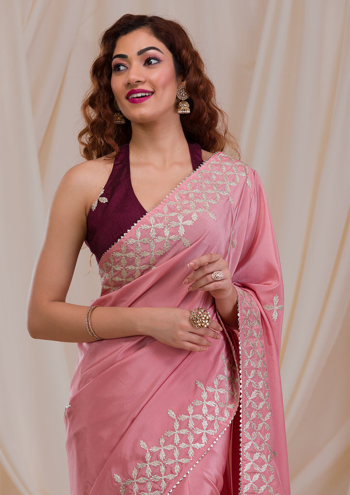 Onion Pink Gotapatti Semi Crepe Saree