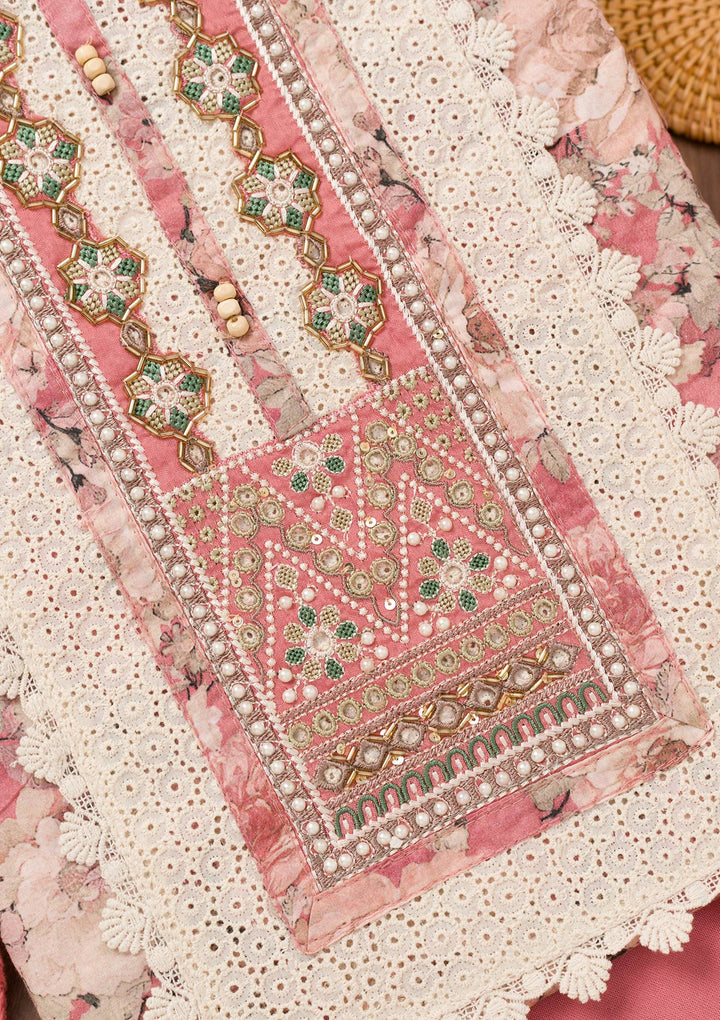 Onion Pink Printed Semi Crepe Unstitched Salwar Suit