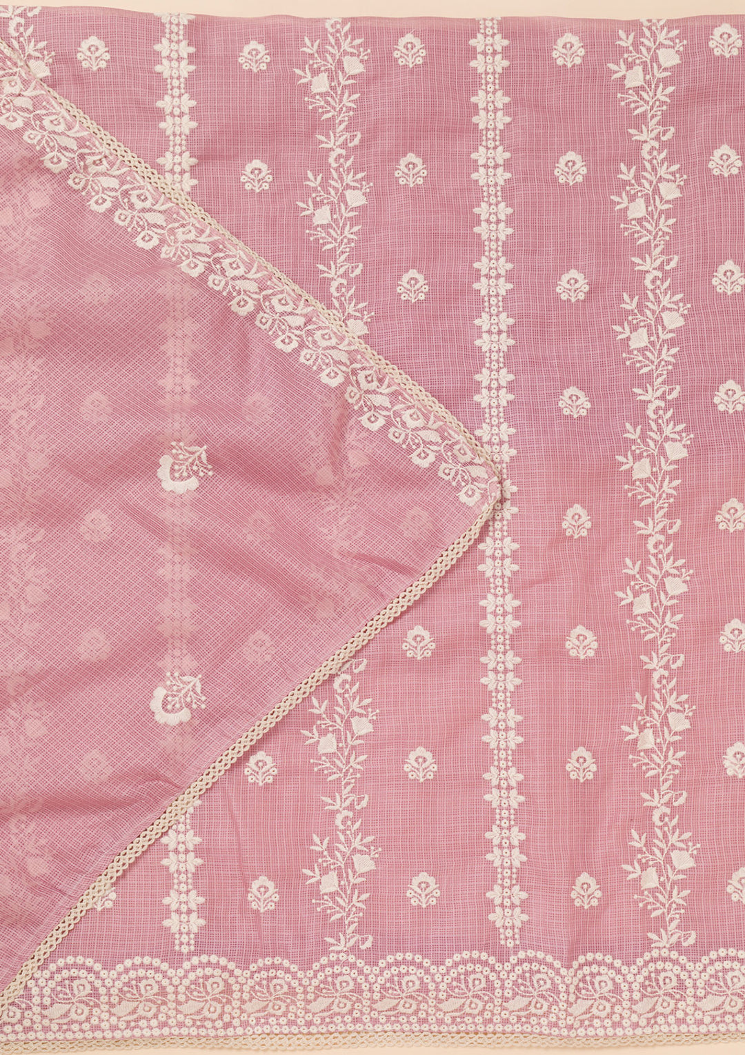 Onion Pink Threadwork Cotton Blend Unstitched Salwar Suit