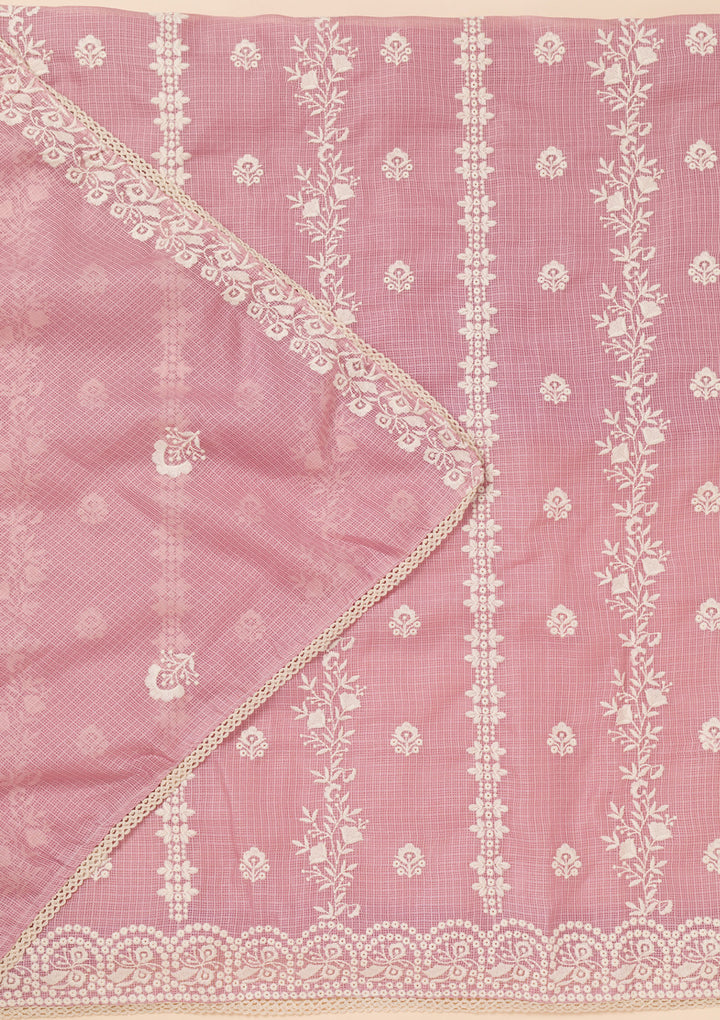 Onion Pink Threadwork Cotton Blend Unstitched Salwar Suit
