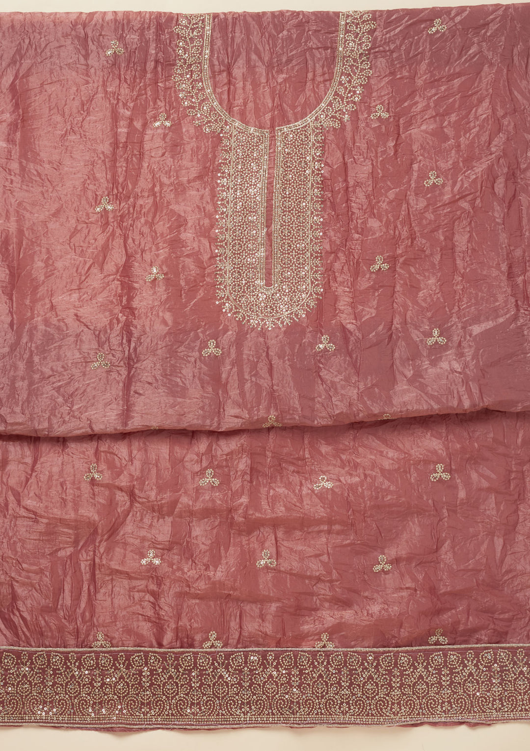 Onion Pink Threadwork Semi Crepe Unstitched Salwar Suit