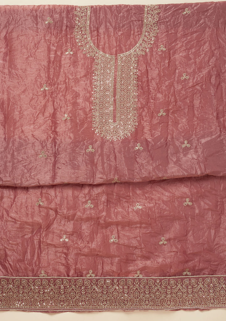 Onion Pink Threadwork Semi Crepe Unstitched Salwar Suit