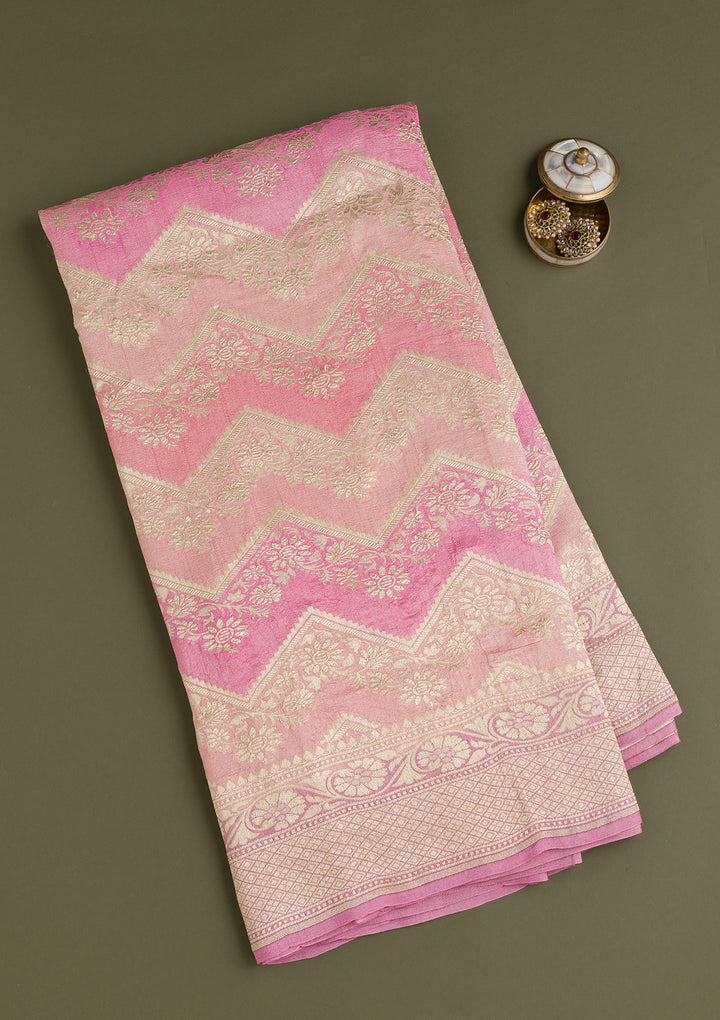 Onion Pink Zariwork Pure Silk Saree