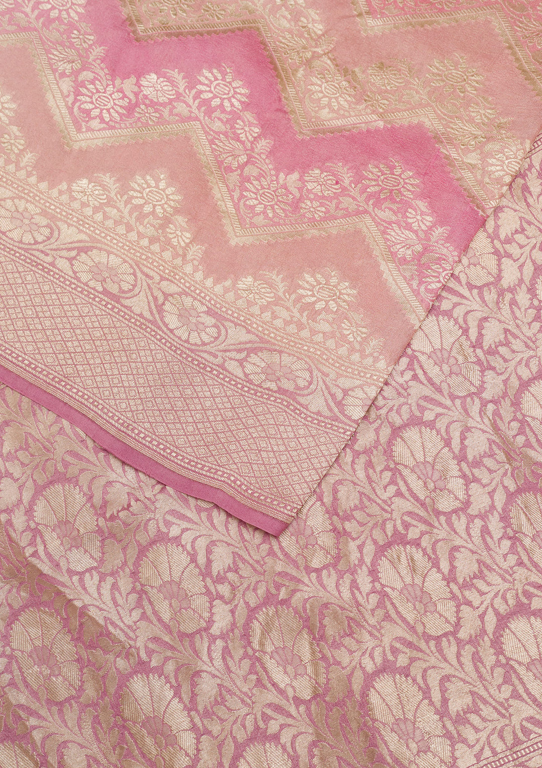 Onion Pink Zariwork Pure Silk Saree