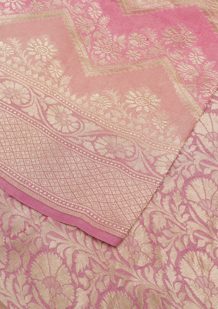 Onion Pink Zariwork Pure Silk Saree