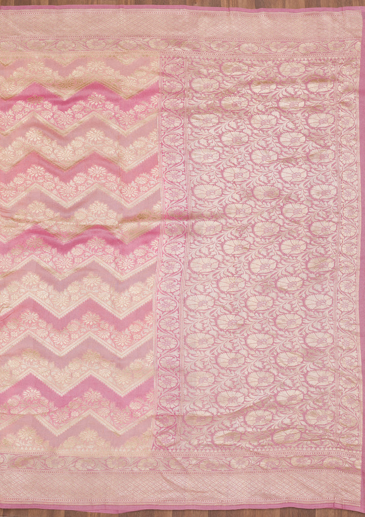 Onion Pink Zariwork Pure Silk Saree