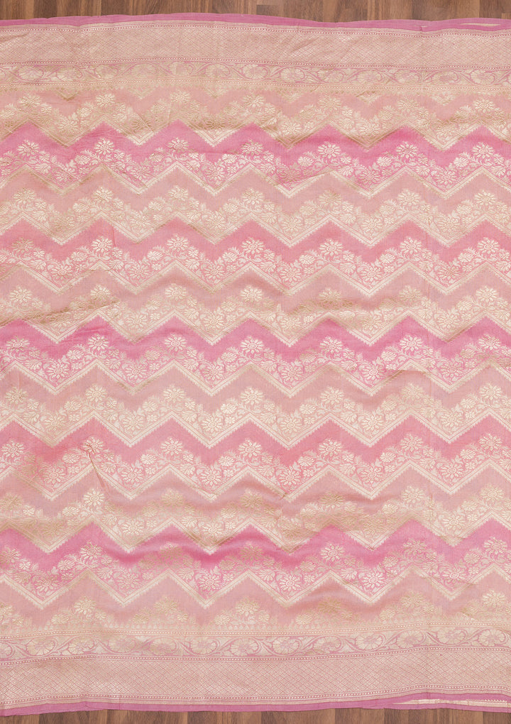 Onion Pink Zariwork Pure Silk Saree