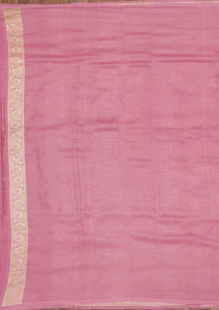 Onion Pink Zariwork Pure Silk Saree