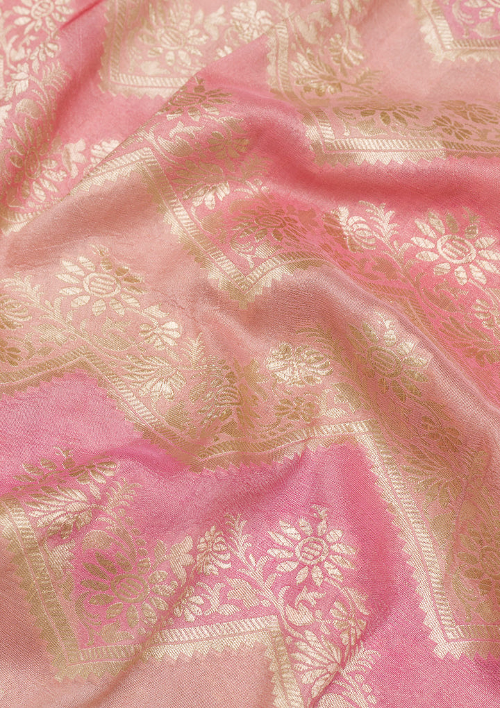 Onion Pink Zariwork Pure Silk Saree