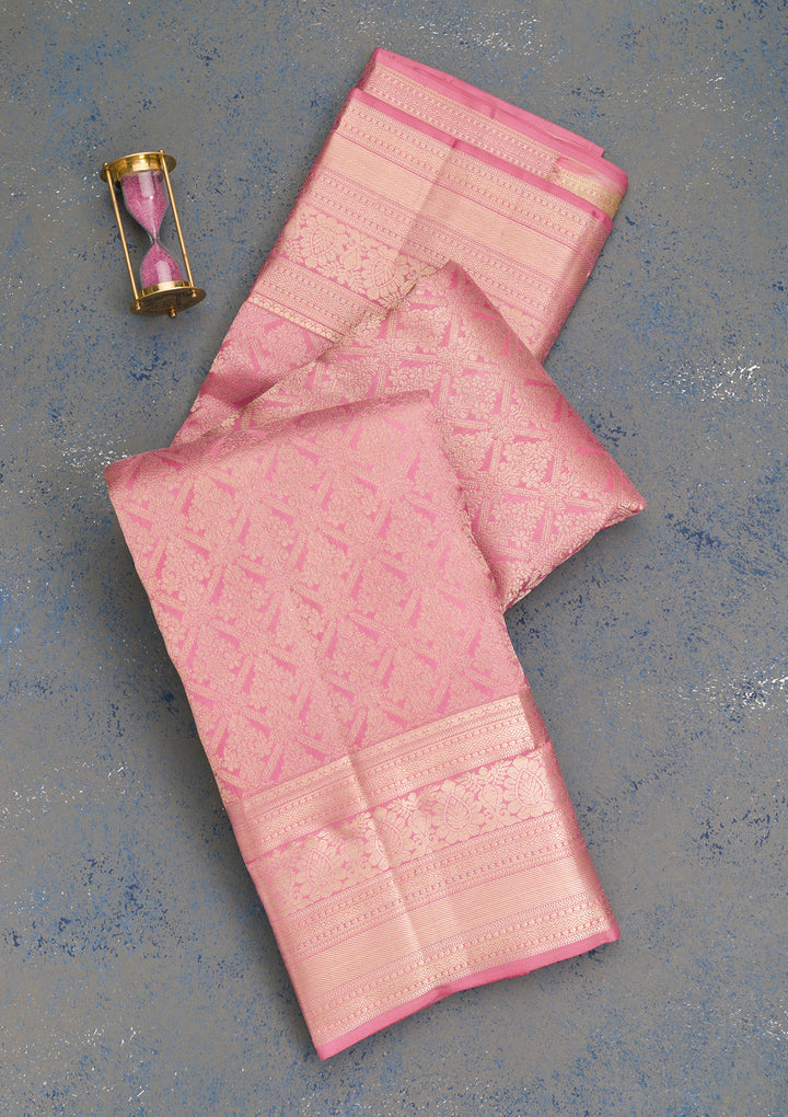 Onion Pink Zariwork Banarasi Pure Silk Saree