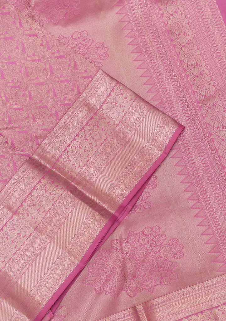 Onion Pink Zariwork Banarasi Pure Silk Saree