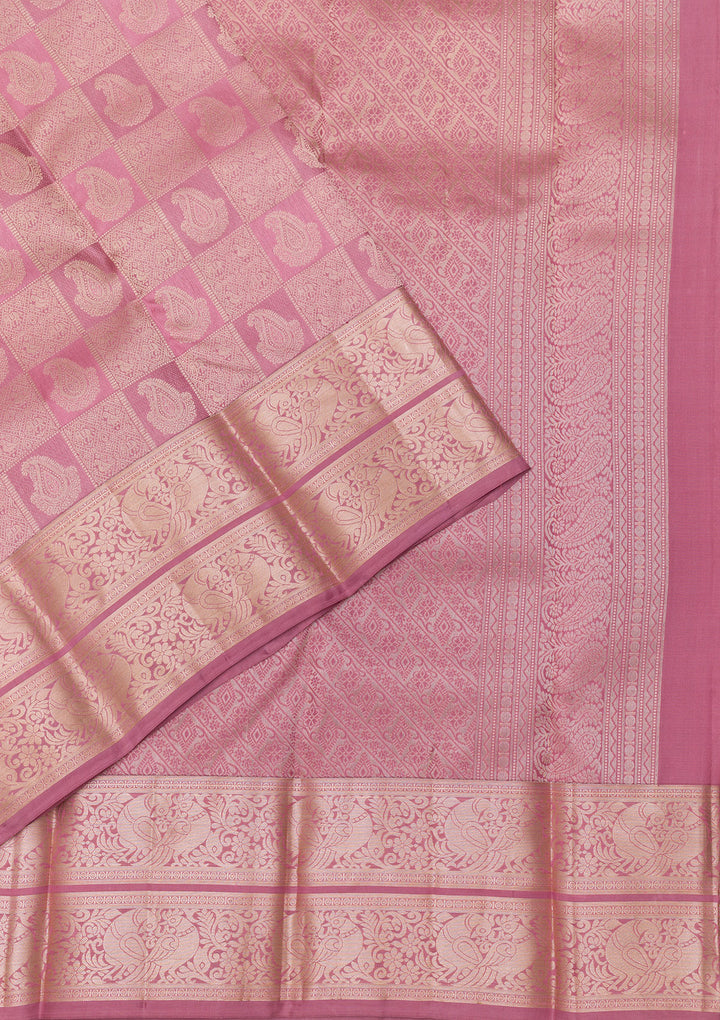 Onion Pink Zariwork Kanjivaram Pure Silk Saree