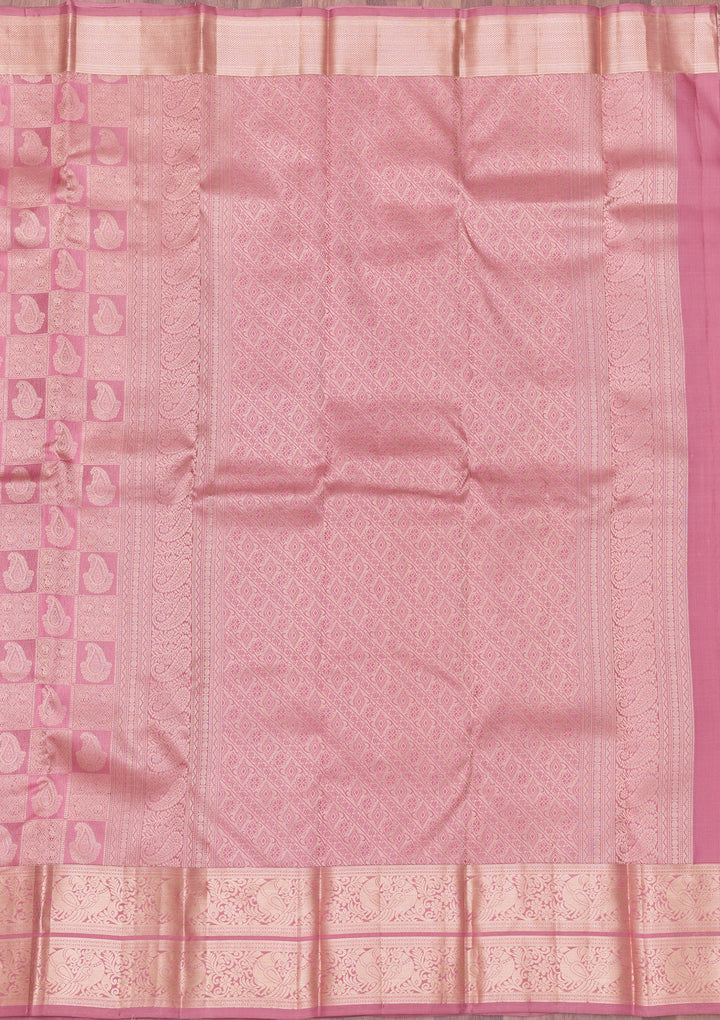 Onion Pink Zariwork Kanjivaram Pure Silk Saree