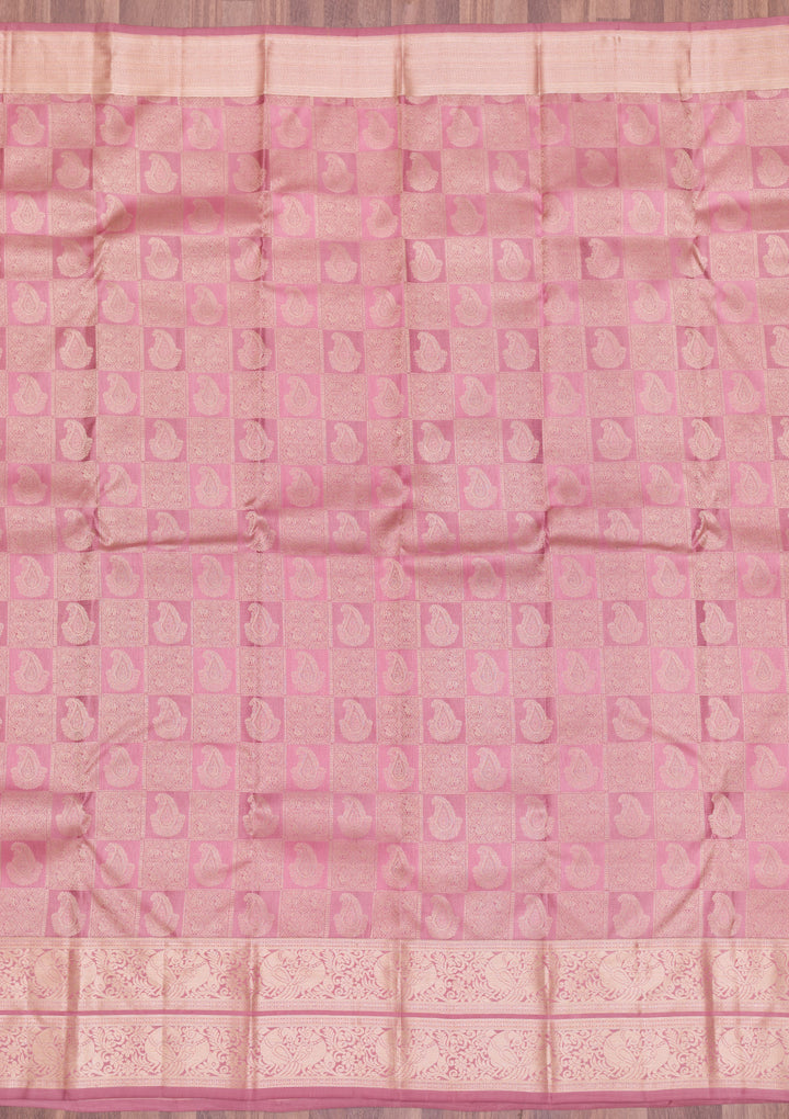 Onion Pink Zariwork Kanjivaram Pure Silk Saree