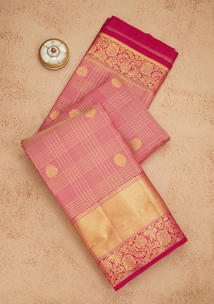 Onion Pink Zariwork Pure Silk Saree