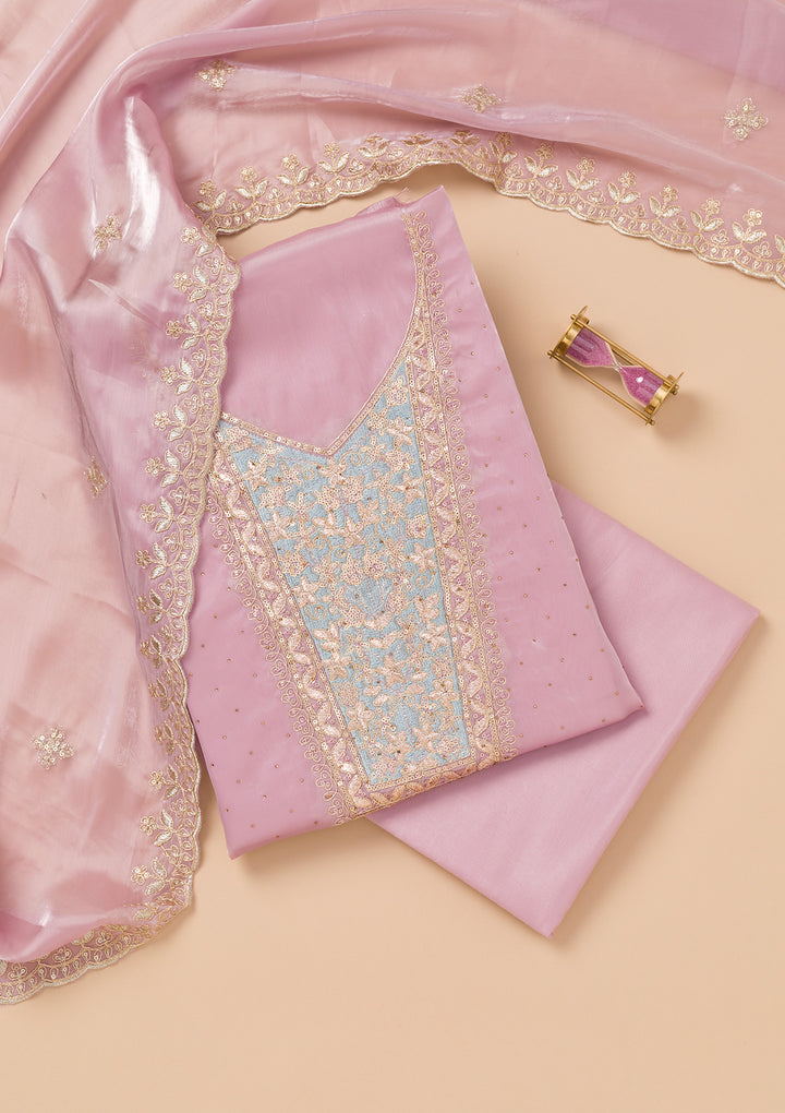 Onion Pink Zariwork Tissue Unstitched Salwar Suit