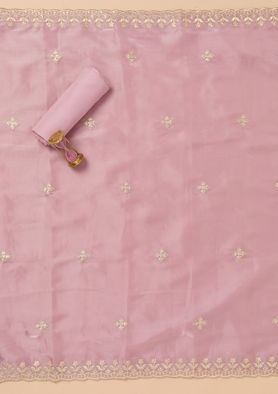 Onion Pink Zariwork Tissue Unstitched Salwar Suit