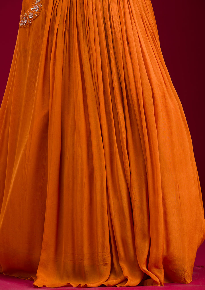 Orange Cutdana Georgette Readymade Lehenga
