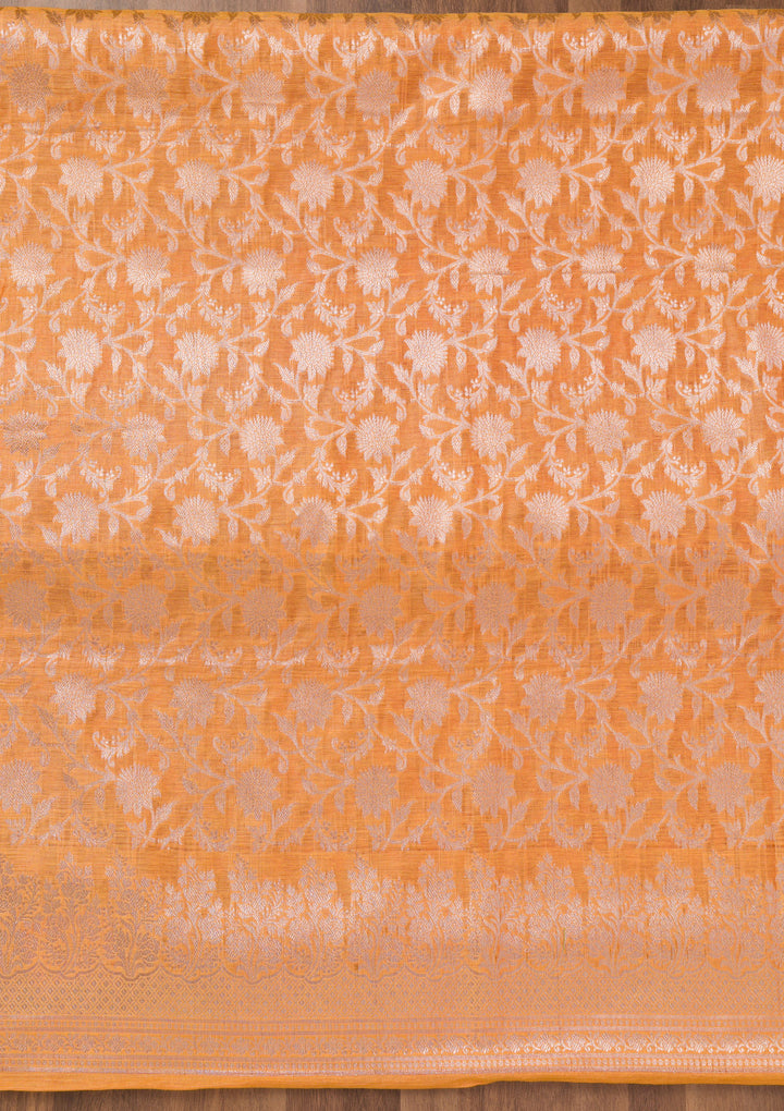 Orange Zariwork Banarasi Unstitched Salwar Suit