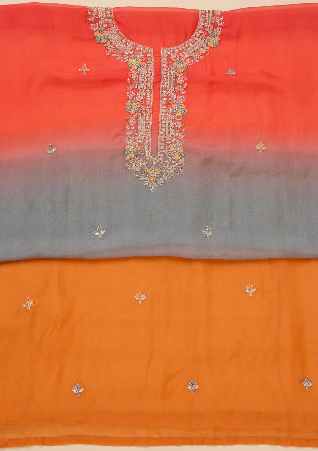 Orange Stonework Semi Crepe Unstitched Salwar Suit