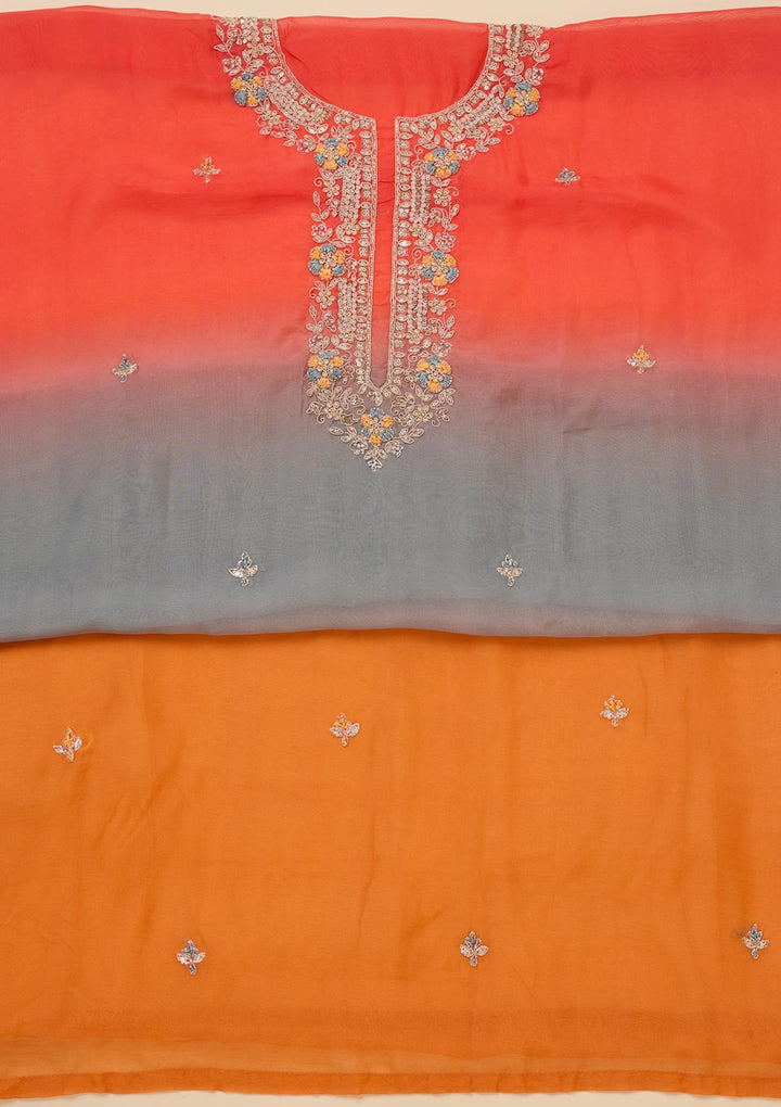 Orange Stonework Semi Crepe Unstitched Salwar Suit