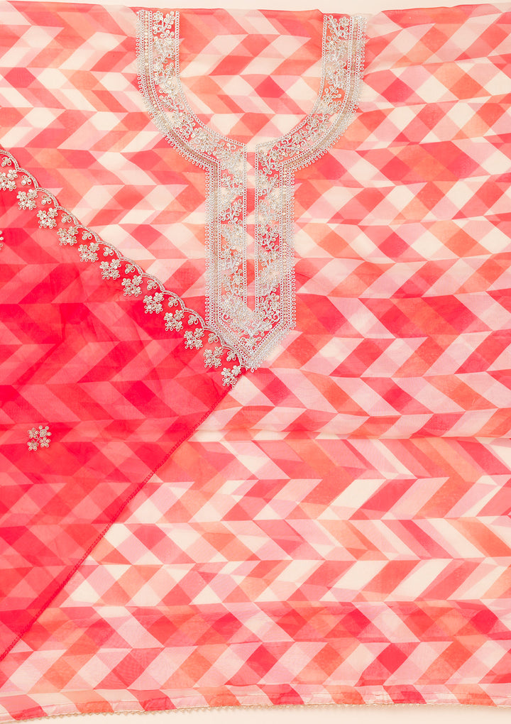 Red Zariwork Organza Unstitched Salwar Suit