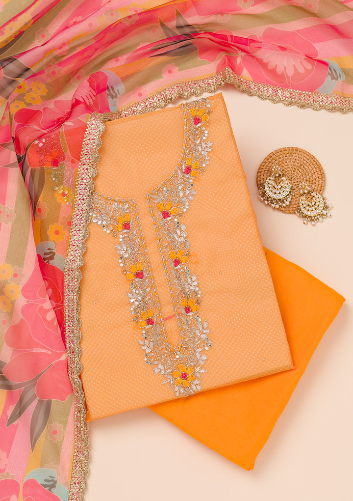 Orange Zariwork Tissue Unstitched Salwar Suit