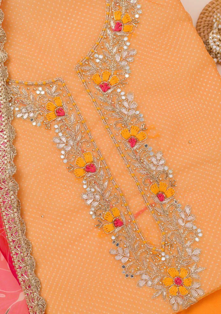 Orange Zariwork Tissue Unstitched Salwar Suit