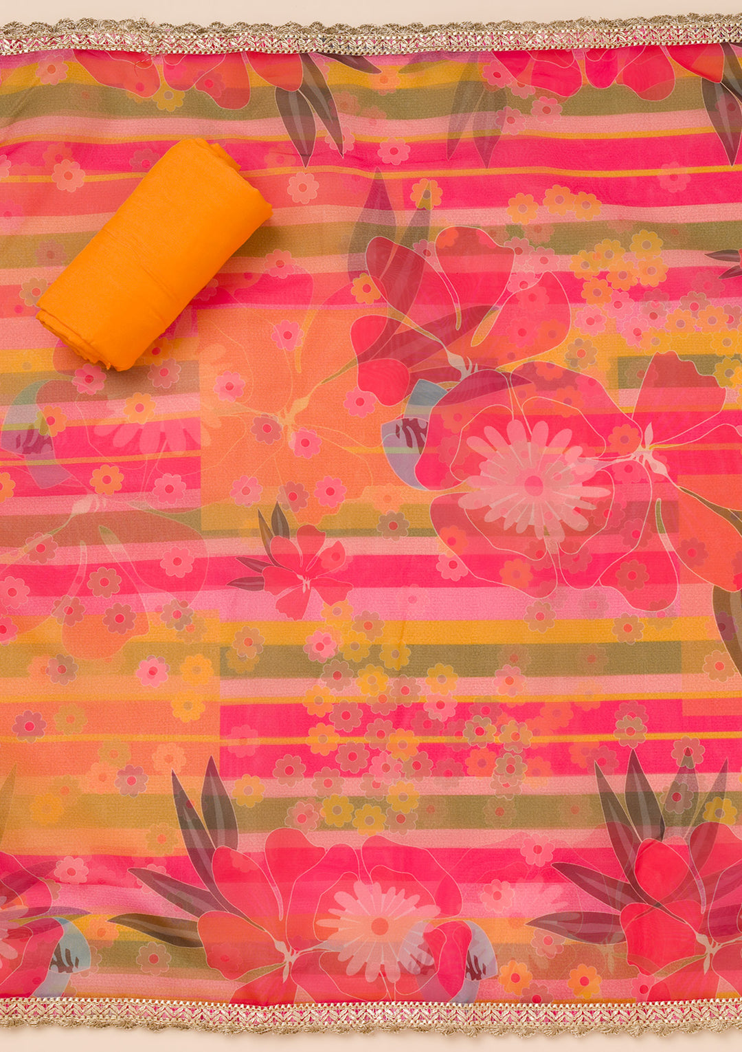 Orange Zariwork Tissue Unstitched Salwar Suit