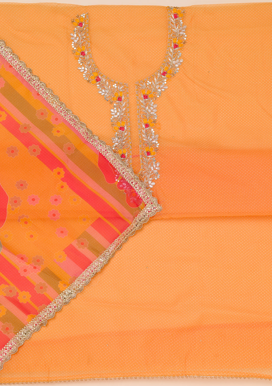 Orange Zariwork Tissue Unstitched Salwar Suit