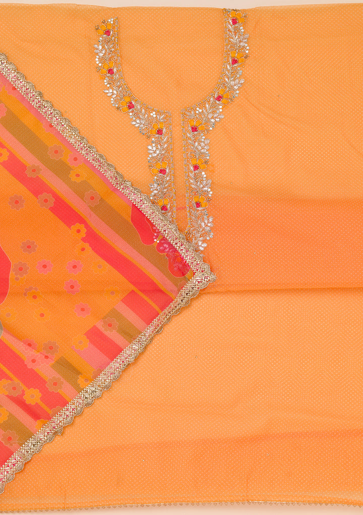 Orange Zariwork Tissue Unstitched Salwar Suit