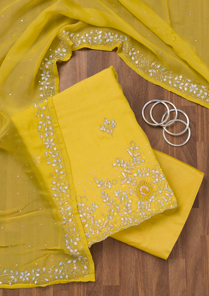 Parrot Green Stonework Tissue Unstitched Salwar Suit