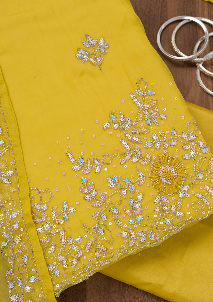 Parrot Green Stonework Tissue Unstitched Salwar Suit