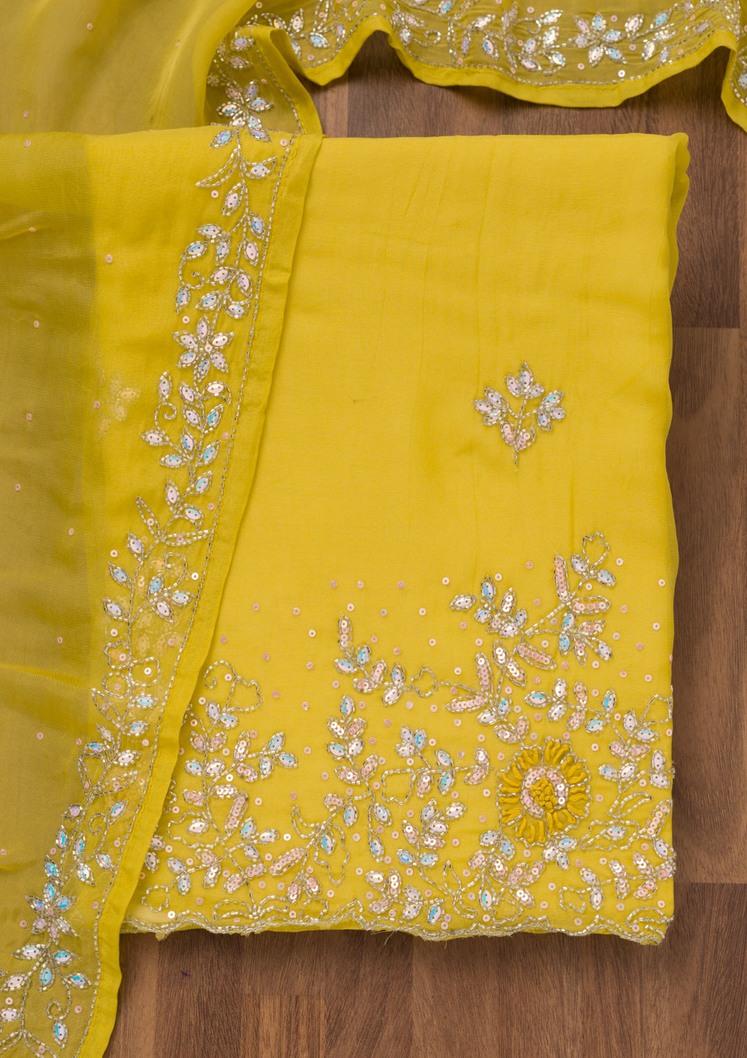 Parrot Green Stonework Tissue Unstitched Salwar Suit