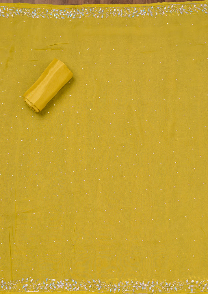 Parrot Green Stonework Tissue Unstitched Salwar Suit