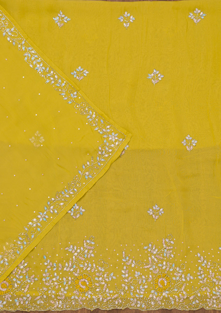 Parrot Green Stonework Tissue Unstitched Salwar Suit