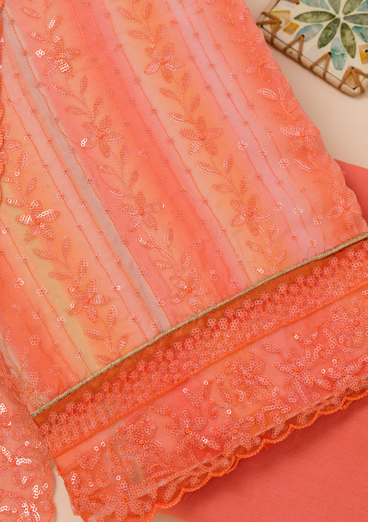 Orange Sequins Georgette Unstitched Salwar Suit