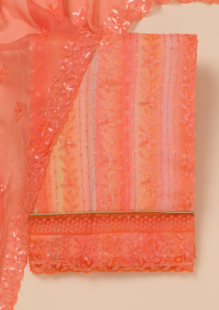 Orange Sequins Georgette Unstitched Salwar Suit