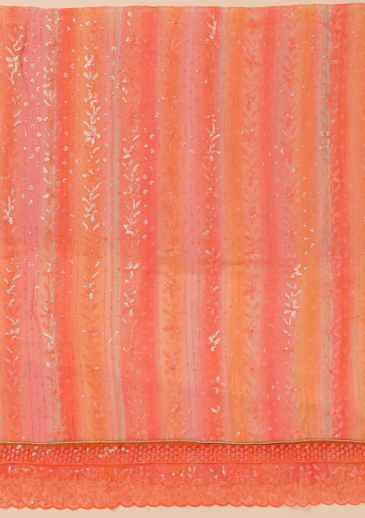 Orange Sequins Georgette Unstitched Salwar Suit