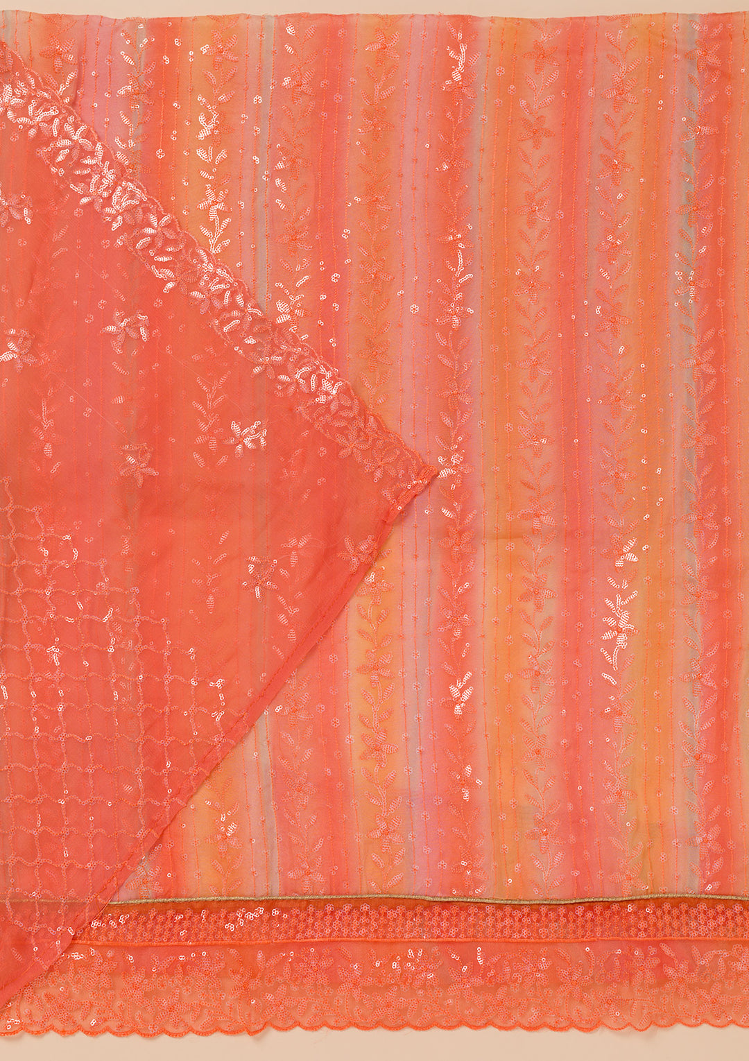 Orange Sequins Georgette Unstitched Salwar Suit