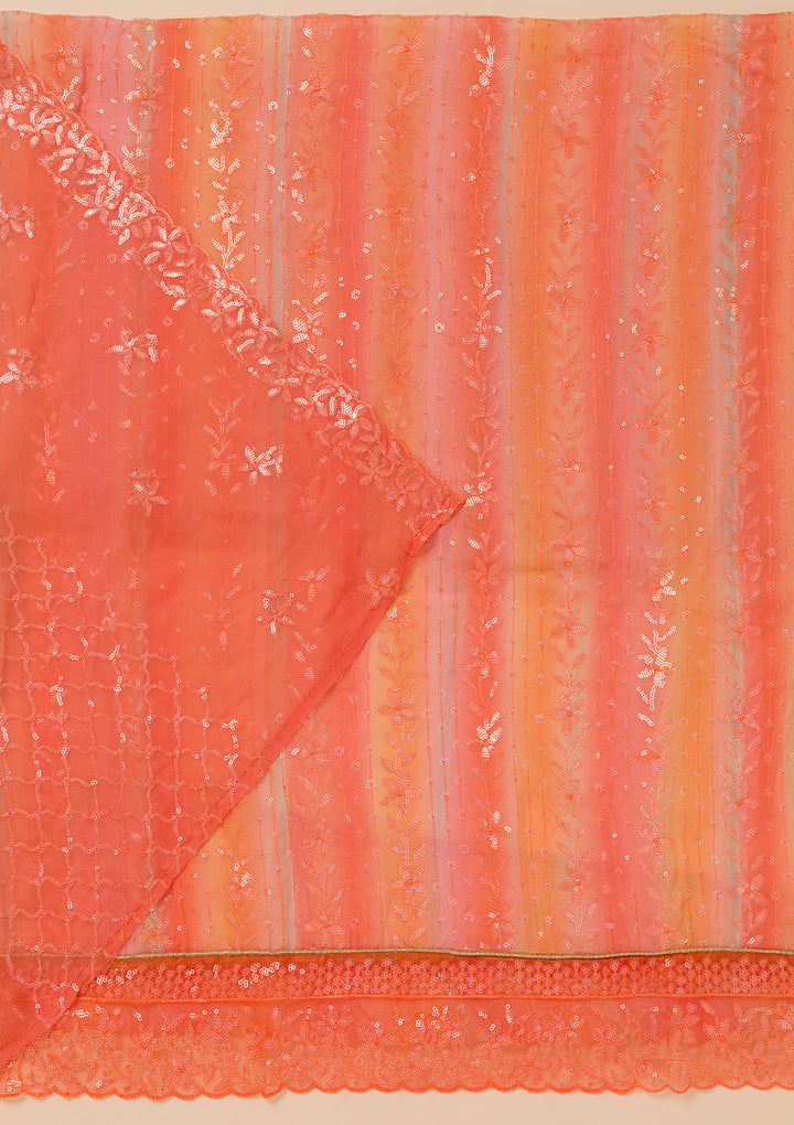 Orange Sequins Georgette Unstitched Salwar Suit