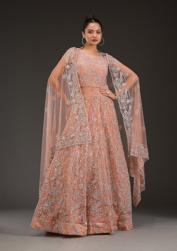 Peach Sequins Net Gown