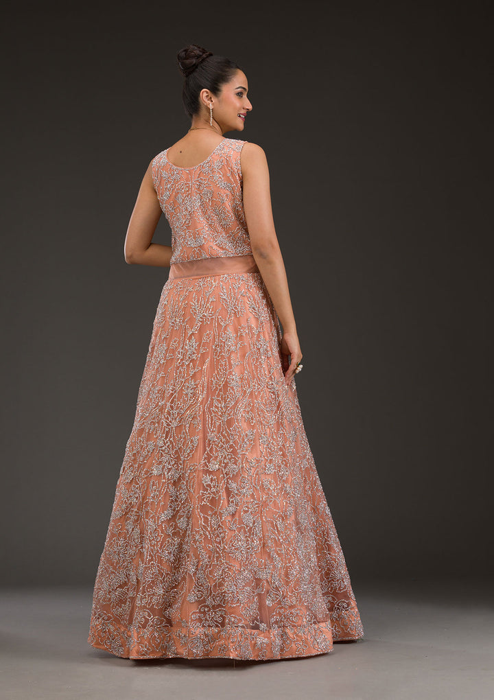 Peach Sequins Net Gown